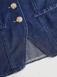 SHEIN 2 sztuki ubrań dla nastolatek w stylu casual Y2k Vintage Cool The Pocket Design, ciemnoniebieska kamizelka bez rękawów z dżinsu i wygodne luźne dżinsy, zestaw dwóch części, ubrania dla nastolatek w stylu casual, odzież na jesień i zimę, powrót do szkoły, stroje na bal maturalny, stroje na festiwal i plażę, odzież uliczna, ubrania szkolne - Niebieski - Zobacz 5