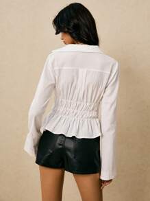 Poéselle 女士休闲百搭纯色梭织系带衬衫