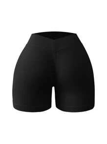 Easithlete 女式纯色高腰休闲健身短裤骑行短裤 - 彩色 - 查看 3