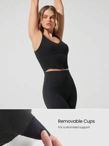 GLOWMODE FeatherFit™ Corset Crush 心形领口可拆卸罩杯束身衣款式运动背心低冲击瑜伽普拉提 Barre Studio 日常休闲装 - 黑色 - 查看 4