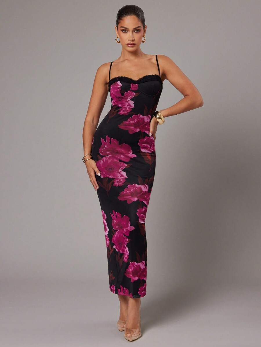 Silquee Váy in hoa lãng mạn cỡ lớn màu xanh lá cây thanh lịch, thích hợp cho đầu mùa xuân, ngày lễ tình nhân, ngày lễ Váy bó ren lãng mạn màu xanh lá cây xô thơm và đỏ nhạt, thích hợp cho ngày lễ tình nhân, tiệc tùng, ngày lễ lãng mạn, váy phù dâu, váy dạ hội, trang phục hàng ngày, tiệc sinh nhật - màu đen - Xem 1