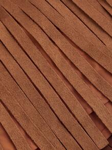 SHEIN PETITE CURVE Plus Size Women's Vintage Hippie Rivet Fringe Suede A-Line Skirt, Autumn Skirt,Nashville,Pirate Skirt - Brown - View 3