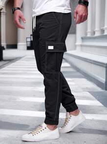 Manfinity Homme Pantalones cargo casuales y versátiles con cordón en la cintura para hombres