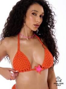 Musera Resort 钩针星星比基尼上衣 夏季海滩度假 可爱性感泳装 伊比沙岛音乐节 泳装狂欢 春季假期 - 橘色 - 查看 1