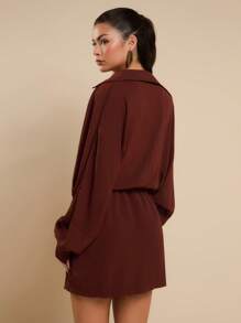 COSMINA Vestido mini elegante con cuello drapeado para mujer, adecuado para banquetes, primavera/verano - Marrón - Ver 2