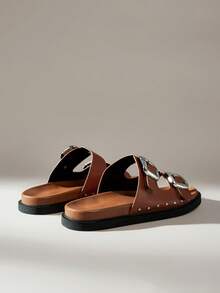 Solecia Women's Double Buckle Thick Soled Sandals - Brown - View 4