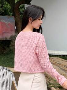 DAZY 纯色系带前短款上衣 长袖 女式上衣 - 粉色 - 查看 2