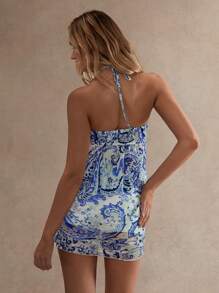 Glamine 2pcs/Set Printed Sexy Casual Vacation Set, Summer,Summer Outfits For Women,2 Pieces Sets Woman - Blue - View 2
