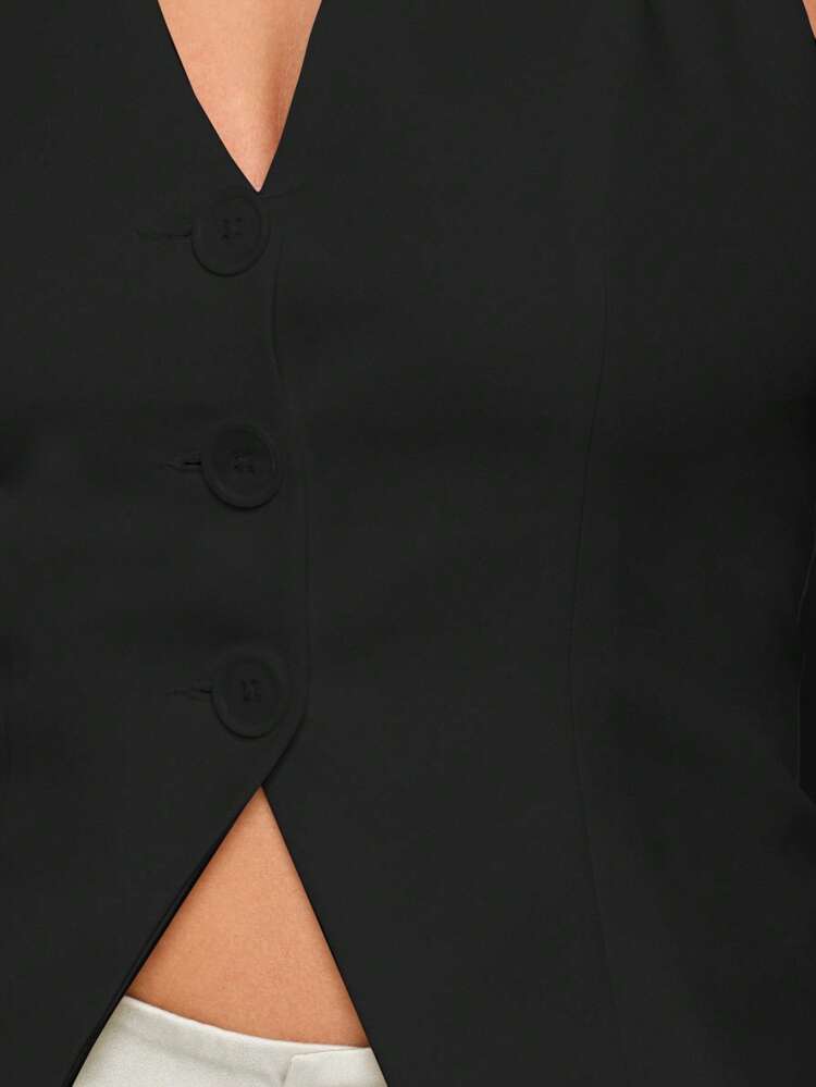 Tailored Professional Sleeveless Vest Waistcoat V Neck Slim Fit Halterneck