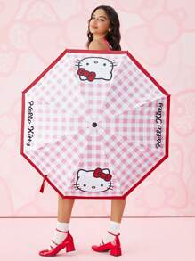 HELLO KITTY AND FRIENDS | SHEIN 1 把可爱卡通图案手动五折晴雨伞，黑胶防晒涂层，50+ UV 防晒效果，适合上学、工作、外出和日常使用，专为大学生、高中生和女性设计，Kitty - 紅色 - 查看 4