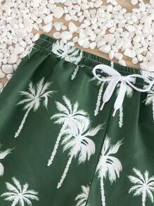 Young Boy Green Base Palm Tree Drawstring Beach Shorts, Family Matching (Mommy And Me, Sold Separately) - Multicolor - View 5