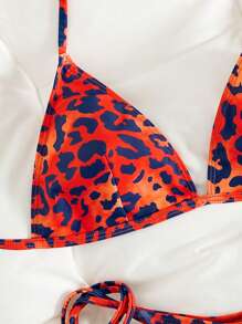 Swim SXY 2pcs Set Bikini Wanita Motif Leopard Gradien Acak dengan Cup Segitiga dan Belahan Leher untuk Liburan Pantai Musim Panas - MultiWarna - View 6