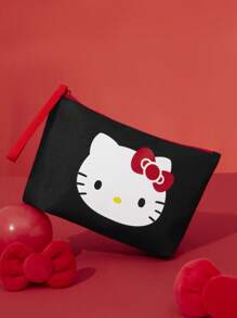 HELLO KITTY AND FRIENDS | SHEIN 1个可爱卡通印花轻便化妆包，非常适合收纳化妆品、文具、日用品、数码产品等，通勤、上学、旅行皆宜，男女老少皆可佩戴，猫咪图案 - 黑色 - 查看 3