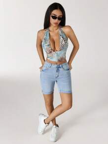 Jeanoix Women's Pocketed Skinny Casual Versatile Denim Shorts