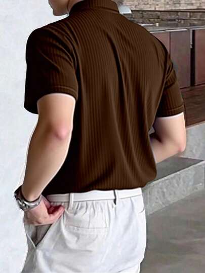 Manfinity Mode Camisa polo de manga corta informal y de unicolor para hombre, camisa polo de punto formal para el verano