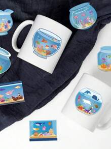 8/16 鱼缸拼图贴纸、小鱼贴纸、DIY变装贴纸、自制贴纸、节日派对礼品袋、填充贴纸、生日礼物贴纸 - 彩色 - 查看 3