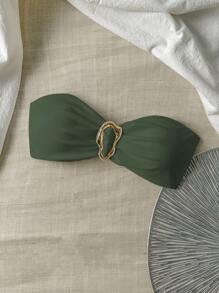 Swim Chiccia Springbreak Women Solid Color Strapless Metal Decor Sexy Bikini Top For Summer - Green - View 1