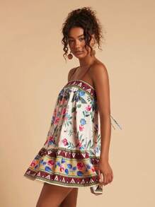 Travachic Robe courte à bretelles imprimées tissées pour femmes, tenues d'été pour femmes, vêtements de plage, printemps et été, Pâques, tenues de vacances, tenues de plage pour femmes, vacances de printemps, tenues de vacances pour femmes, tenue de concert pour femmes, BOHO, bohème, festival de musique, vêtements de vacances tropicales pour femmes, romantique - Multicolore - Voir 5
