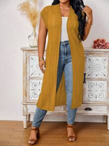 EMERY ROSE Áo len cardigan dài tay màu trơn cỡ lớn đa năng thường ngày - Màu vàng - Xem 3