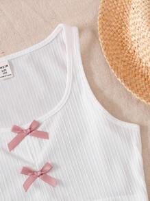SHEIN Top de tirantes informal con decoración de lazo para niñas preadolescentes