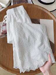 SHEIN LUNE กางเกงลำลองทอผ้าปักลายไซส์ใหญ่สำหรับฤดูใบไม้ผลิ/ฤดูร้อน