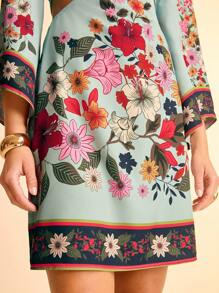 CAJUNI Đầm ngắn hở lưng cổ chữ V in họa tiết hoa nhiệt đới Boho dành cho nữ - Nhiều màu - Xem 6