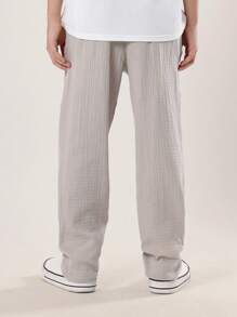 SUMWON 舒适棉质抽绳裤 儿童休闲沙滩度假装 春夏宽松轻便长裤 - 淺灰色 - 查看 2