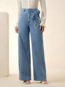 Anewsta Fashionable Women's Straight Leg Heavy-Duty Denim Jeans - Blue - View 3