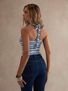 Glamine Women's Summer Casual Beach Vacation Sleeveless Striped Camisole - Blue - View 2