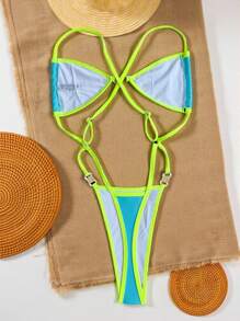 Swim SXY Beach Summer Outfits For Women, One-Piece Sexy Bikini Swimsuit With Shoulder Straps And Thong Bottom, European & American Style