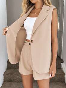 Easowa Women'S Single-Breasted Suit Vest And Shorts Set In Fall/Winter - Apricot - View 6