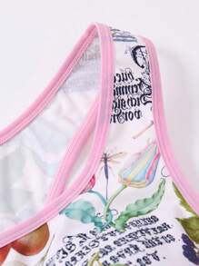 SHEIN Touch of Art Ensemble soutien-gorge et culotte grande taille avec imprimé lettres et fruits et garniture contrastée