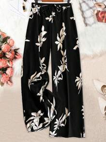 SHEIN LUNE Pantaloni casual e morbidi da donna con stampa floreale, stile vacanza