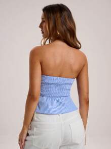 SHEIN BAE Summer Casual Commuting Sky Blue Striped Front Button Tube Top Hot Girl Tops, Sexy Tops, Holiday Tops - Multicolor - View 2