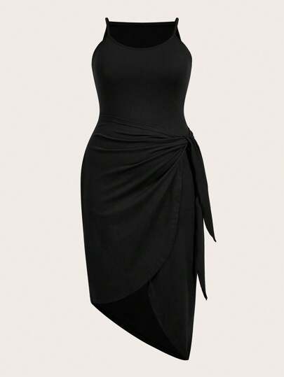 SHEIN BASICS Casual Solid Color Knit Plus Size Sleeveless Dress