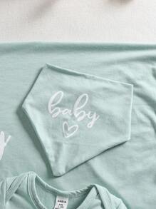 Newborn Baby 5pcs Set Spring/Summer Jumpsuit, Bib, Swaddle Blanket, Bodysuit, Hat, Casual Letter Print Furniture Outfit Newborn Baby Layette Set Baby Unisex Clothes Sets - Green - View 3