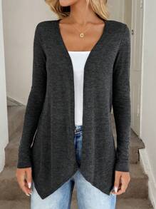 SHEIN LUNE Abrigo con dobladillo de pañuelo en la parte delantera abierta para otoño/invierno - Gris Oscuro - Ver 3