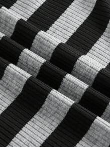 SHEIN BASICS 大码女式休闲条纹针织侧系带半身裙