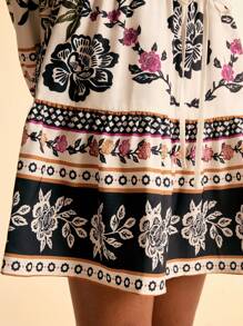 CAJUNI 女式波西米亚风复古热带花卉印花夏季假日休闲系腰荷叶边迷你裙，适合约会、野餐 - 彩色 - 查看 7