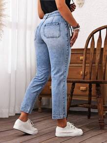 EMERY ROSE Damernas Casual Denimbälte med Pocket Cone Byxor - Mediumtvätt - Visa 2