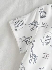 SHEIN Vintaside Kids 幼儿男童可爱动物印花乡村风格时尚基本款百搭舒适休闲两件套 T 恤套装，春夏 - 淺灰色 - 查看 10