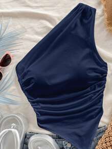 Soleia Navy Blue Asymmetric Hem Shoulder-Baring Vacation Top For Women, Suitable For Summer Suitable For Going Out - Multicolor - View 5