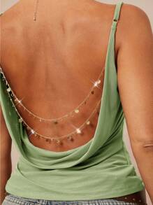 Lumalex Top tipo top con escote pronunciado, decoración de cadena metálica y cintura ceñida para mujeres