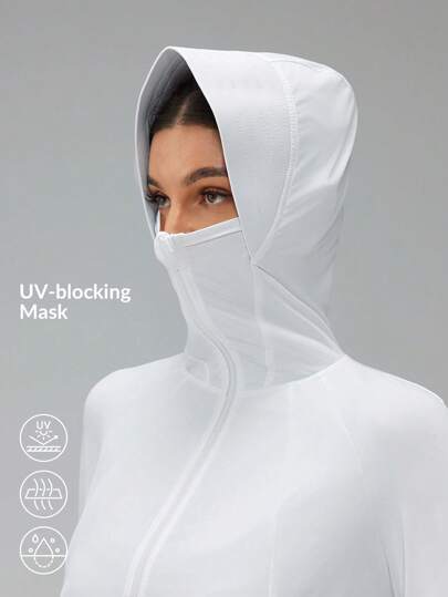 SHEIN Tall 1pc Women's Simple Solid Color Zipper Front Hoodie Mask Top With Cooling Effect & Cropped Length, Protective,For Daily Wear