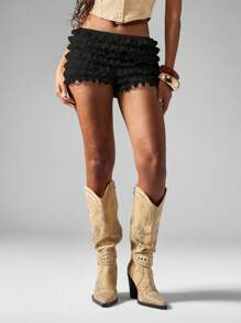 MISSGUIDED Ruffle Layered Mini Hot Pants Festival Club Wear Tiered Frills Party Summer Shorts Clubwear Performance - Black - View 6