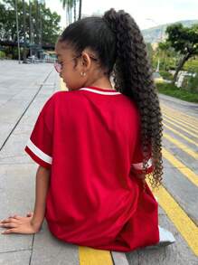 Blusa informal holgada con estampado naranja para niñas preadolescentes