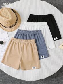 Set de 4 piezas de pantalones cortos casuales, cómodos, con estilo sencillo y práctico, suaves y cómodos con bordado y decoración en la cintura, adecuados para uso diario, la escuela, los viajes y deportes en primavera y verano, para niños jóvenes