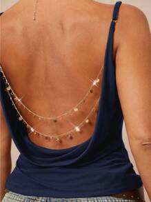 Lumalex Top sin espalda con escote de barco, decoración de cadena de metal y cintura fruncida para mujer