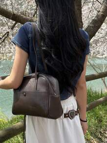 DAZY 马球领做旧毛边短袖牛仔上衣 - 深色水洗藍 - 查看 2