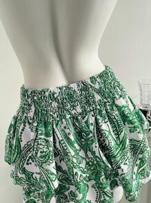 Elamini Falda elástica de cintura estampado integral estilo bohemio, de verano - Verde - Ver 4